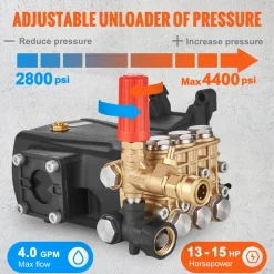VEVOR Pressure Washer Pump, 1" Shaft Horizontal Triplex Plunger, 4400 PSI, 4 GPM Flow, Replacement Power Washer Pumps Kit, Parts Washer Pump, Compatible with Simpson MorFlex Models 40224, 40225, 40226