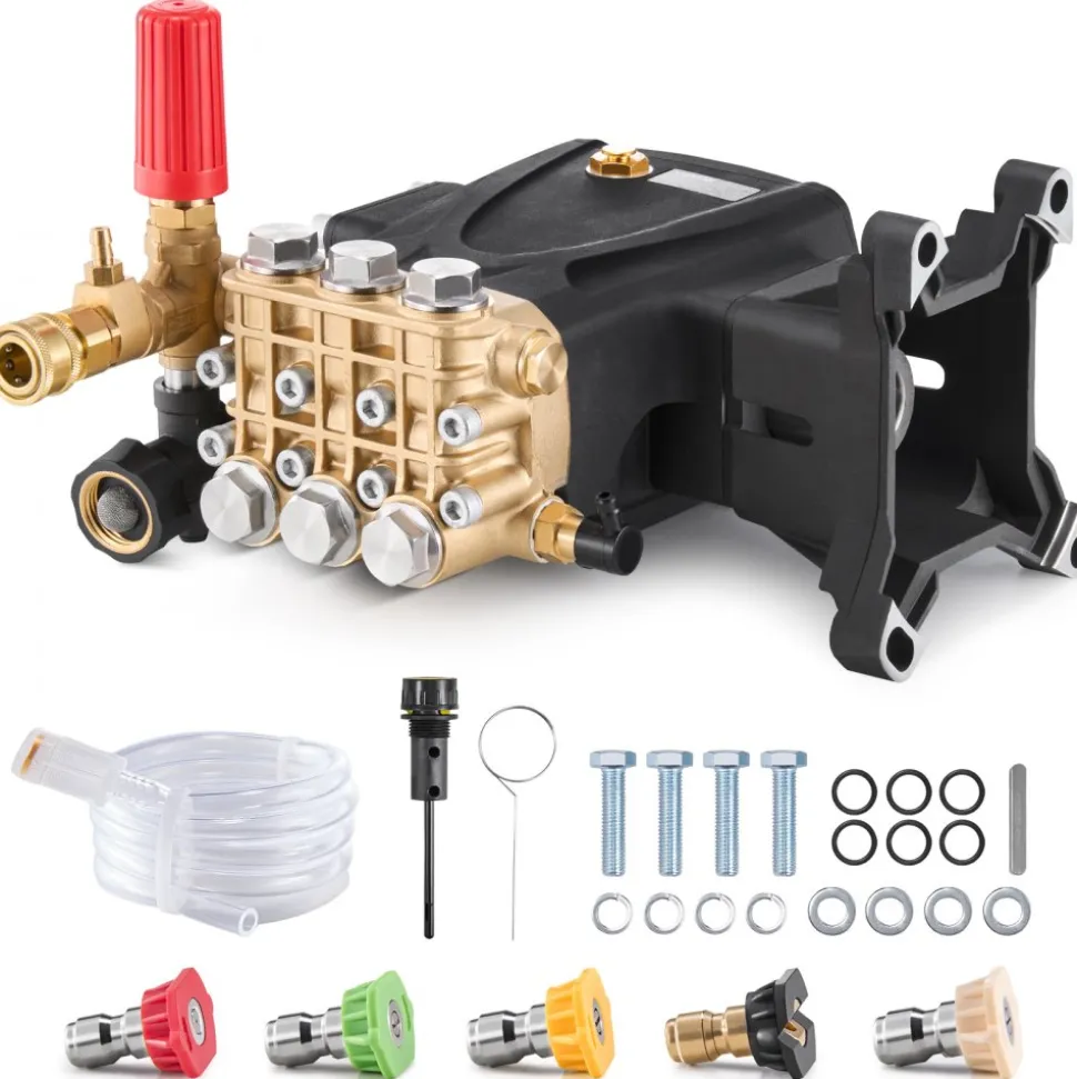 VEVOR Pressure Washer Pump, 1" Shaft Horizontal Triplex Plunger, 4200 PSI, 4.2GPM, Replacement Power Washer Pumps Kit with 5 Nozzles, Compatible with Simpson MorFlex 40224, 40225, 40226, Santoprene