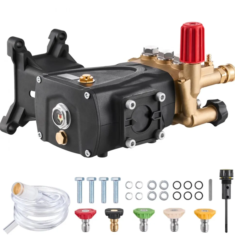VEVOR Pressure Washer Pump, 1" Shaft Horizontal Triplex Plunger, 4000 PSI, 4.0GPM, Replacement Power Washer Pumps Kit with 5 Nozzles, Compatible with Simpson MorFlex 40224, 40225, 40226, Santoprene