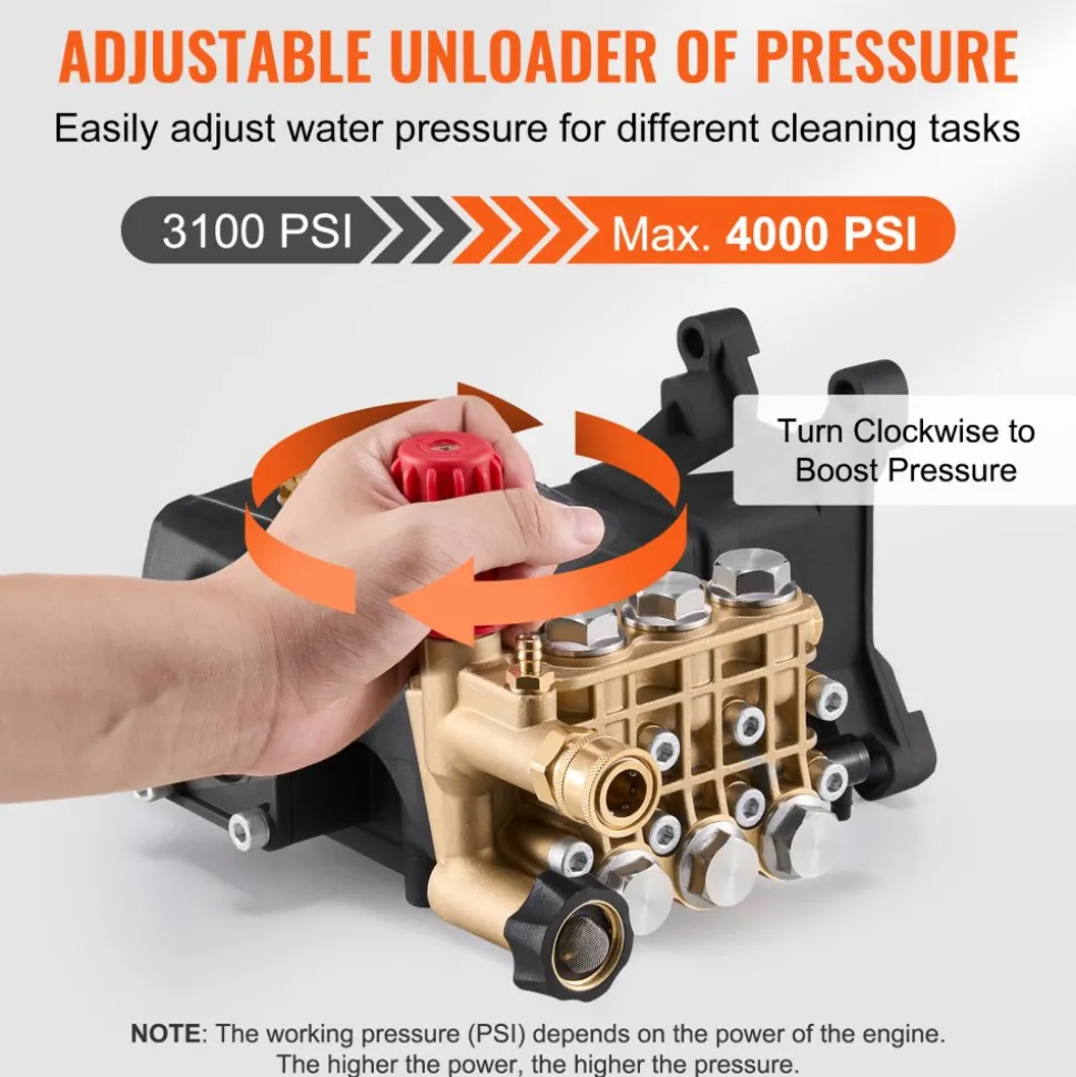 VEVOR Pressure Washer Pump, 1" Shaft Horizontal Triplex Plunger, 4000 PSI, 4.0GPM, Replacement Power Washer Pumps Kit with 5 Nozzles, Compatible with Simpson MorFlex 40224, 40225, 40226, Santoprene