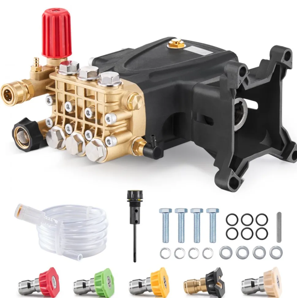 VEVOR Pressure Washer Pump, 1" Shaft Horizontal Triplex Plunger, 4000 PSI, 4.0GPM, Replacement Power Washer Pumps Kit with 5 Nozzles, Compatible with Simpson MorFlex 40224, 40225, 40226, Santoprene