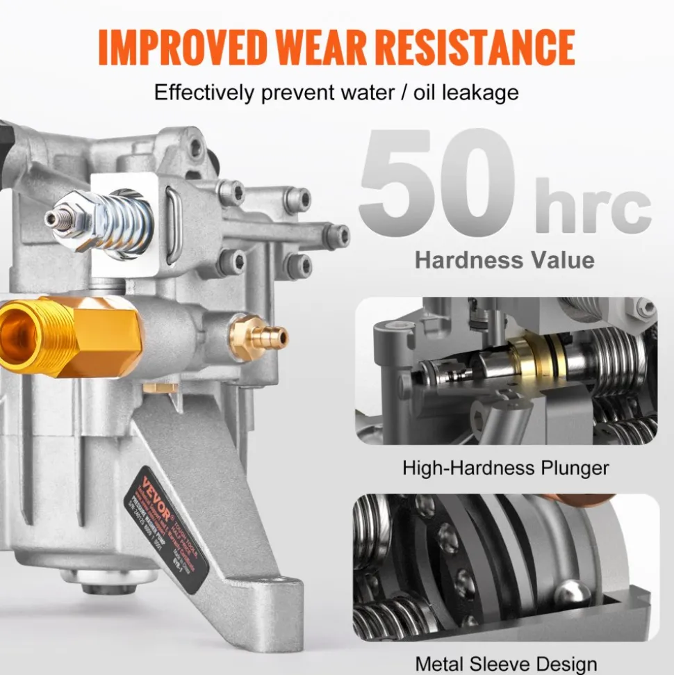 VEVOR Pressure Washer Pump, 7/8" Shaft Vertical, 3400 PSI, 2.5 GPM, Replacement Power Washer Pumps Kit, Parts Washer Pump, Compatible with Honda, Simpson, RYOBI, Briggs & Stratton, Subaru, Craftsman