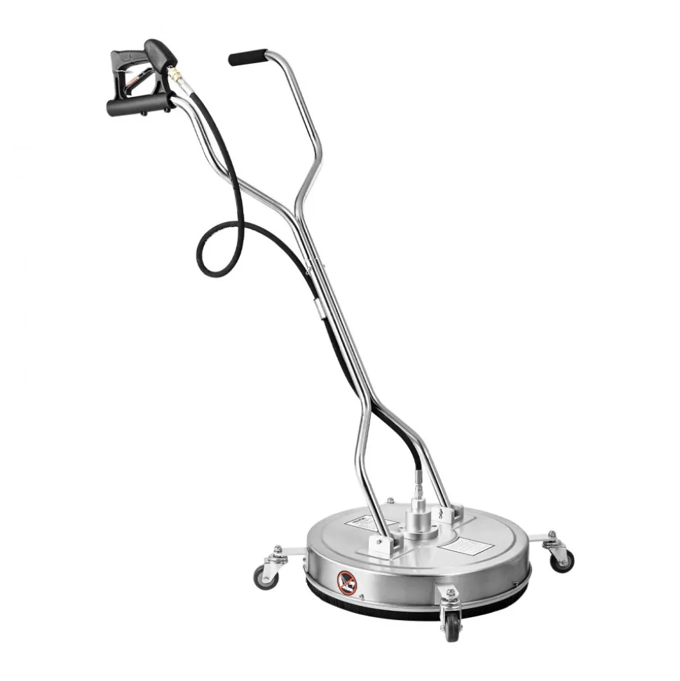 VEVOR 18" Pressure Washer Surface Cleaner, Stainless Steel Pressure Washer Attachments with 4 Wheels, 4000 Max PSI, 1/4 Quick Connector, 2 Spray Nozzles, 2 Extended Wands for Concrete, Patio, Deck