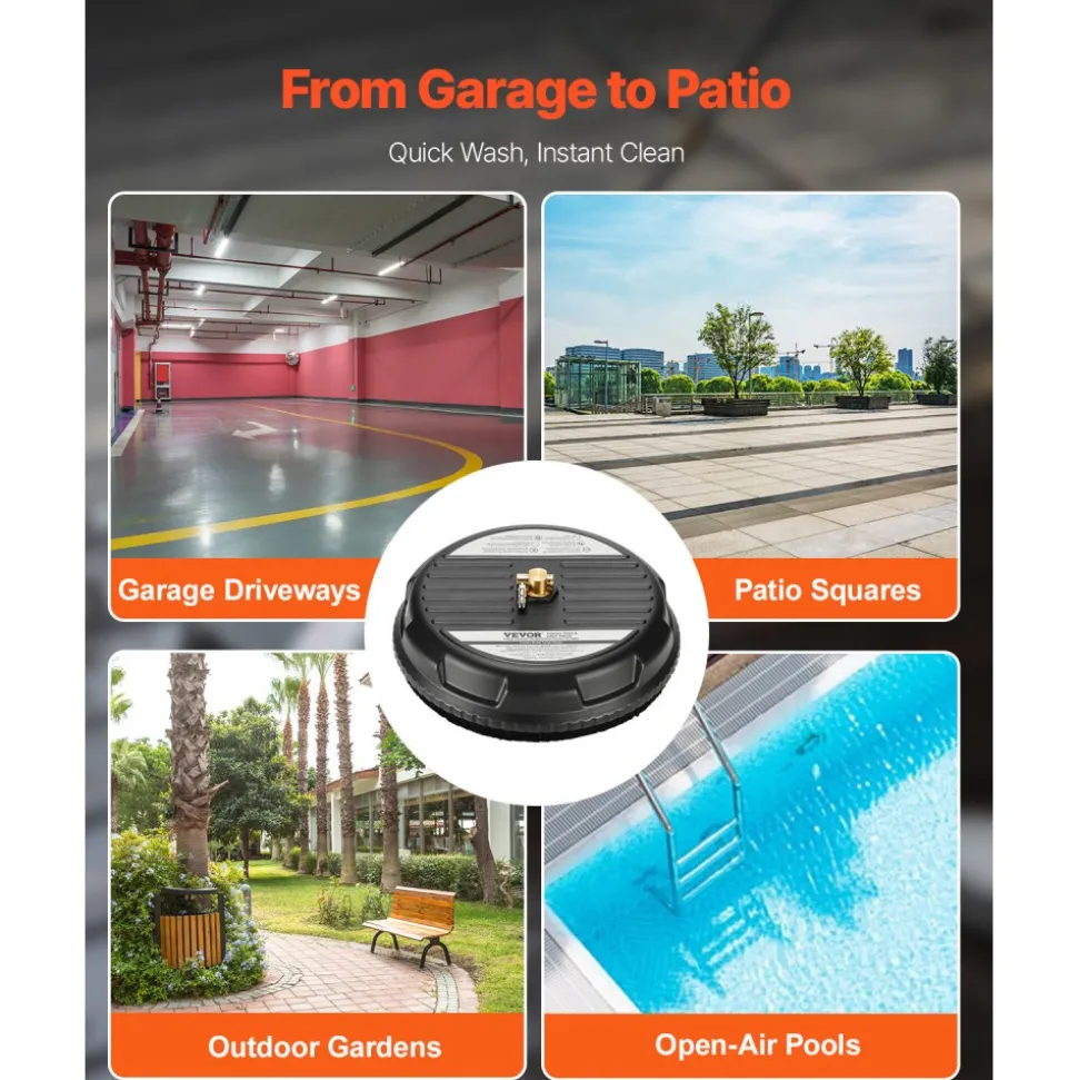 VEVOR 16.5" Pressure Washer Surface Cleaner, Raised Handle, Stainless Steel, Power Washer Attachment with Wheels for Concrete, Patio, Sidewalk, Deck, Driveway, Floor, 4000 Max PSI, 3/8 Quick Connector