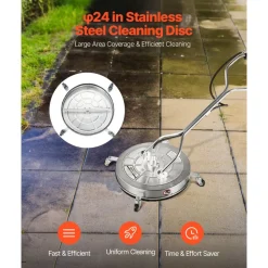 VEVOR 18" Pressure Washer Surface Cleaner, Stainless Steel Pressure Washer Attachments with 4 Wheels, 4000 Max PSI, 3/8 Quick Connector, 2 Spray Nozzles, Dual Handle, for Concrete, Patio, Sidewalk