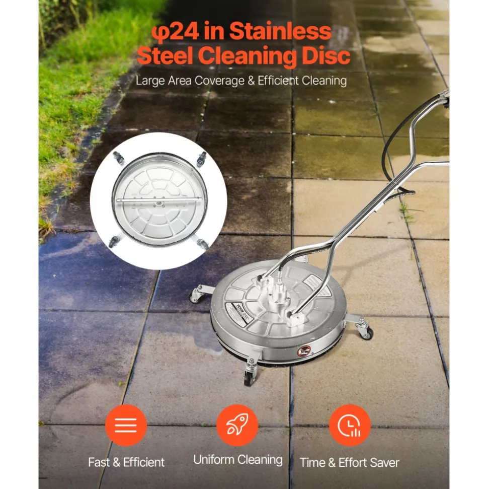 VEVOR 20" Pressure Washer Surface Cleaner, Stainless Steel Pressure Washer Attachments with 4 Wheels, 4000 Max PSI, 3/8 Quick Connector, 2 Spray Nozzles, Dual Handle, for Concrete, Patio, Sidewalk