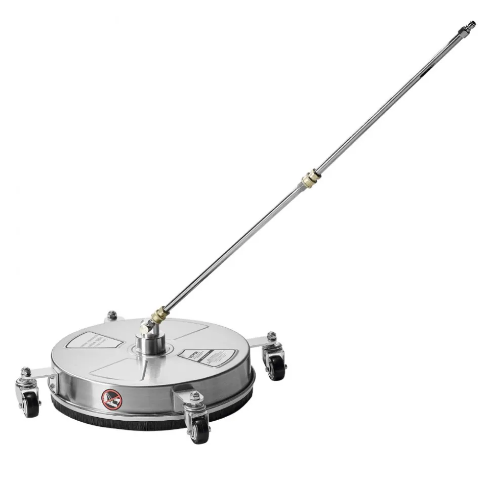 VEVOR 15" Pressure Washer Surface Cleaner, Stainless Steel Pressure Washer Attachments with 4 Wheels, 4000 Max PSI, 1/4 Quick Connector, 2 Spray Nozzles, 2 Extended Wands for Concrete, Patio, Deck