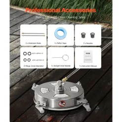 VEVOR 14" Pressure Washer Surface Cleaner, Stainless Steel Pressure Washer Attachments with 4 Wheels, 4000 Max PSI, 1/4 Quick Connector, 2 Spray Nozzles, 2 Extended Wands for Concrete, Patio, Deck