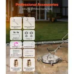 VEVOR 21" Pressure Washer Surface Cleaner, Stainless Steel Pressure Washer Attachments with 4 Wheels, 4500 Max PSI, 3/8 Quick Connector, 2 Spray Nozzles, Dual Handle, for Concrete, Patio, Sidewalk