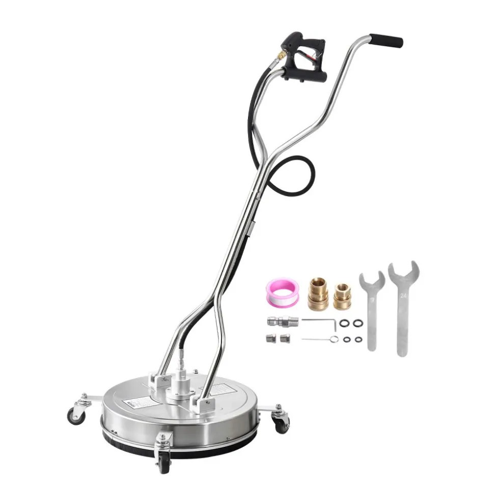 VEVOR 21" Pressure Washer Surface Cleaner, Stainless Steel Pressure Washer Attachments with 4 Wheels, 4500 Max PSI, 3/8 Quick Connector, 2 Spray Nozzles, Dual Handle, for Concrete, Patio, Sidewalk