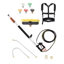 VEVOR Pressure Washer Telescoping Wand, 18 ft, 4000 psi, Telescopic Spray Wand with Power Washer Extension Wands, Gutter Cleaner, Brush Head, 5 Spray Nozzle Tips, Adapter and Adjustable Support Belt