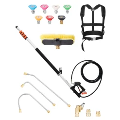 VEVOR Pressure Washer Telescoping Wand, 24 ft, 4000 psi, Telescopic Spray Wand with Power Washer Extension Wands, Gutter Cleaner, Brush Head, Pivoting Coupler, 7 Spray Nozzles and Support Harness