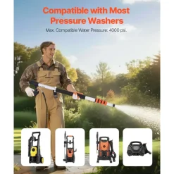 VEVOR Pressure Washer Telescoping Wand, 24 ft, 4000 psi, Telescopic Spray Wand with Power Washer Extension Wands, Gutter Cleaner, Brush Head, Pivoting Coupler, 7 Spray Nozzles and Support Harness