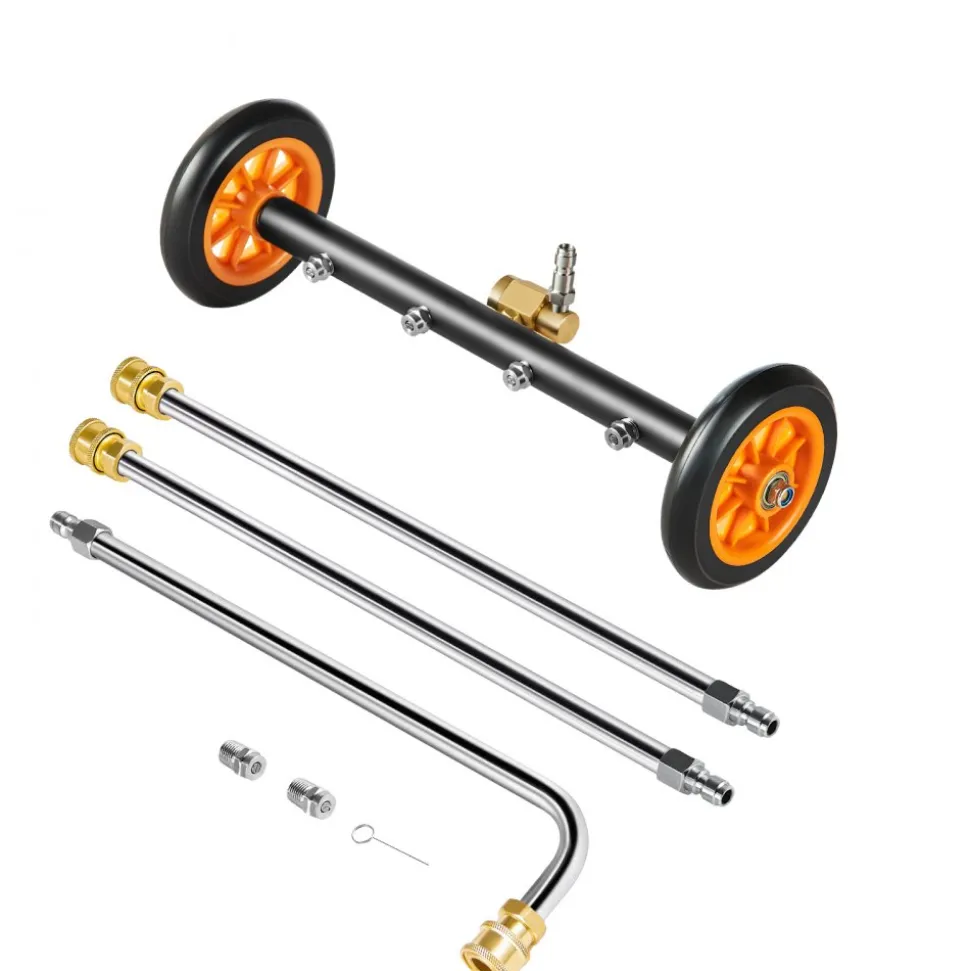VEVOR 16" Pressure Washer Undercarriage Cleaner, Stainless Steel Surface Cleaner for Pressure Washer, 4000 Max PSI, Angle Adjustment Gear, 4 Spray Nozzles, 2 Extended Wands for Driveway, Patio, Deck