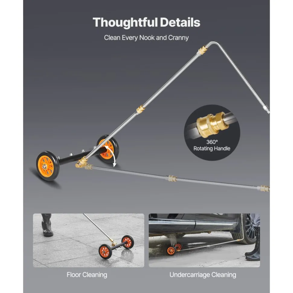 VEVOR 16" Pressure Washer Undercarriage Cleaner, Stainless Steel Surface Cleaner for Pressure Washer, 4000 Max PSI, Angle Adjustment Gear, 4 Spray Nozzles, 2 Extended Wands for Driveway, Patio, Deck