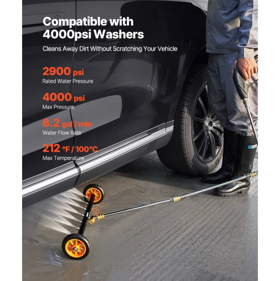 VEVOR 24" Pressure Washer Undercarriage Cleaner, Stainless Steel Surface Cleaner for Pressure Washer, 4000 Max PSI, Angle Adjustment Gear, 7 Spray Nozzles, 2 Extended Wands for Driveway, Patio, Deck