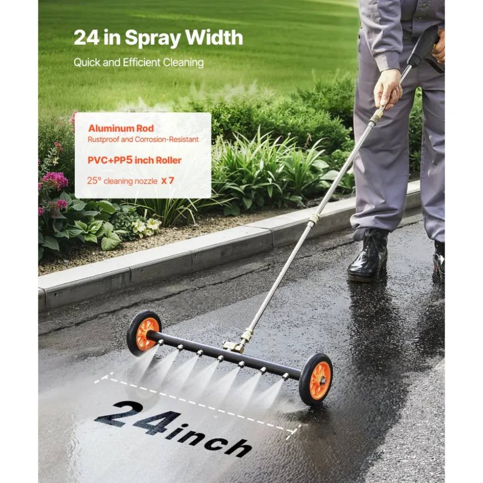 VEVOR 24" Pressure Washer Undercarriage Cleaner, Stainless Steel Surface Cleaner for Pressure Washer, 4000 Max PSI, Angle Adjustment Gear, 7 Spray Nozzles, 2 Extended Wands for Driveway, Patio, Deck