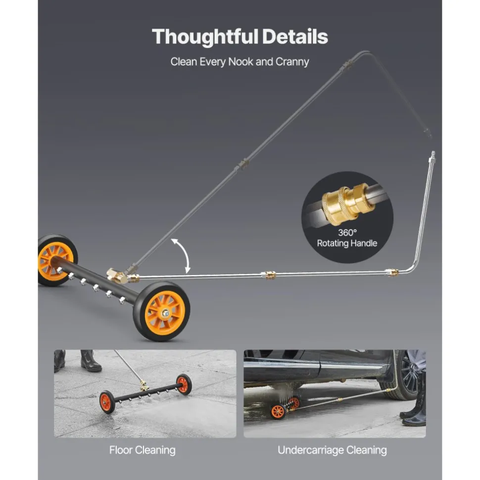 VEVOR 24" Pressure Washer Undercarriage Cleaner, Stainless Steel Surface Cleaner for Pressure Washer, 4000 Max PSI, Angle Adjustment Gear, 7 Spray Nozzles, 2 Extended Wands for Driveway, Patio, Deck