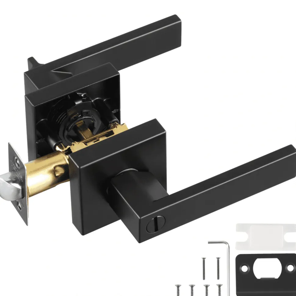 VEVOR Privacy Door Handle, 10 Pack Matte Black Door Lever, Left or Right Handing Reversible Lever with Keyless Lock, 45° Rotation to Open, Universal Square Interior for Bedroom and Bathroom Doors