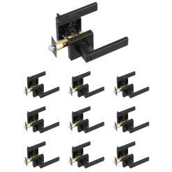 VEVOR Privacy Door Handle, 10 Pack Matte Black Door Lever, Left or Right Handing Reversible Lever with Keyless Lock, 45° Rotation to Open, Universal Square Interior for Bedroom and Bathroom Doors