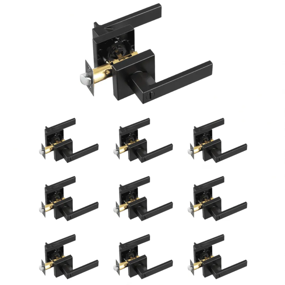 VEVOR Privacy Door Handle, 10 Pack Matte Black Door Lever, Left or Right Handing Reversible Lever with Keyless Lock, 45° Rotation to Open, Universal Square Interior for Bedroom and Bathroom Doors