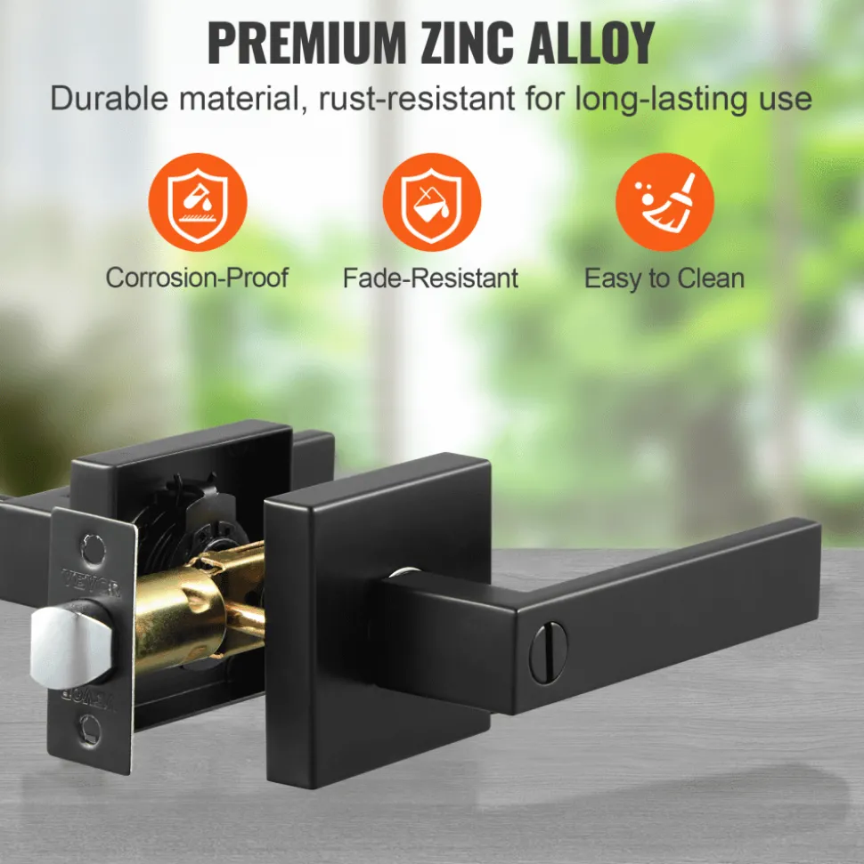 VEVOR Privacy Door Handle, 10 Pack Matte Black Door Lever, Left or Right Handing Reversible Lever with Keyless Lock, 45° Rotation to Open, Universal Square Interior for Bedroom and Bathroom Doors