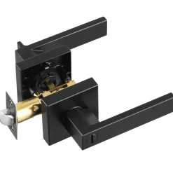 VEVOR Privacy Door Handle, 5-Pack Matte Black Door Lever, Right or Left Handing Reversible Lever with Keyless Lock, 45° Rotation to Open, Universal Square Interior for Bathroom and Bedroom Doors