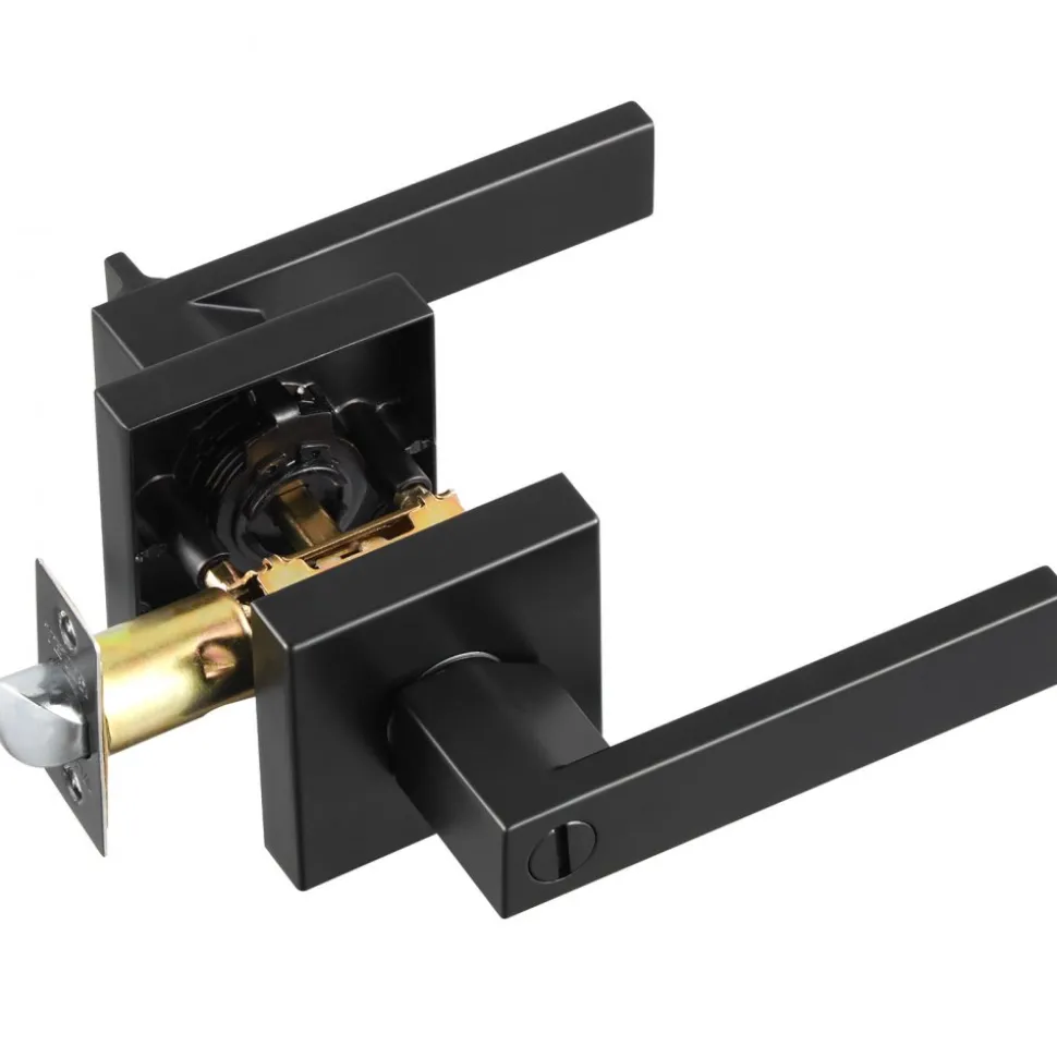 VEVOR Privacy Door Handle, 1 Pack Matte Black Door Lever, Left or Right Handing Reversible Lever with Keyless Lock, 45° Rotation to Open, Universal Square Interior for Bedroom and Bathroom Doors