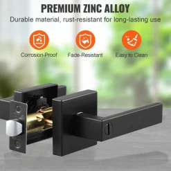 VEVOR Privacy Door Handle, 1 Pack Matte Black Door Lever, Left or Right Handing Reversible Lever with Keyless Lock, 45° Rotation to Open, Universal Square Interior for Bedroom and Bathroom Doors