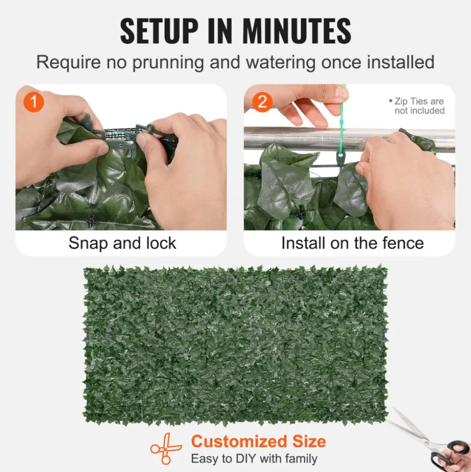VEVOR Privacy Ivy Fence, 59 x 118in Artificial Green Wall Screen, Greenery Ivy Fence with Mesh Cloth Backing and Strengthened Joint, Faux Hedges Vine Leaf Decoration for Outdoor Garden, Yard, Balcony