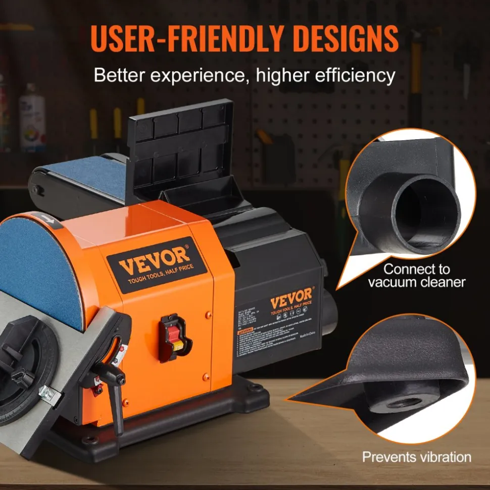 VEVOR Professional Belt Sander, 6" Disc Sander and 4 x 36 in. Belt Sander with 5A Induction Motor Cast Aluminum Worktable for Woodworking, Metalworking