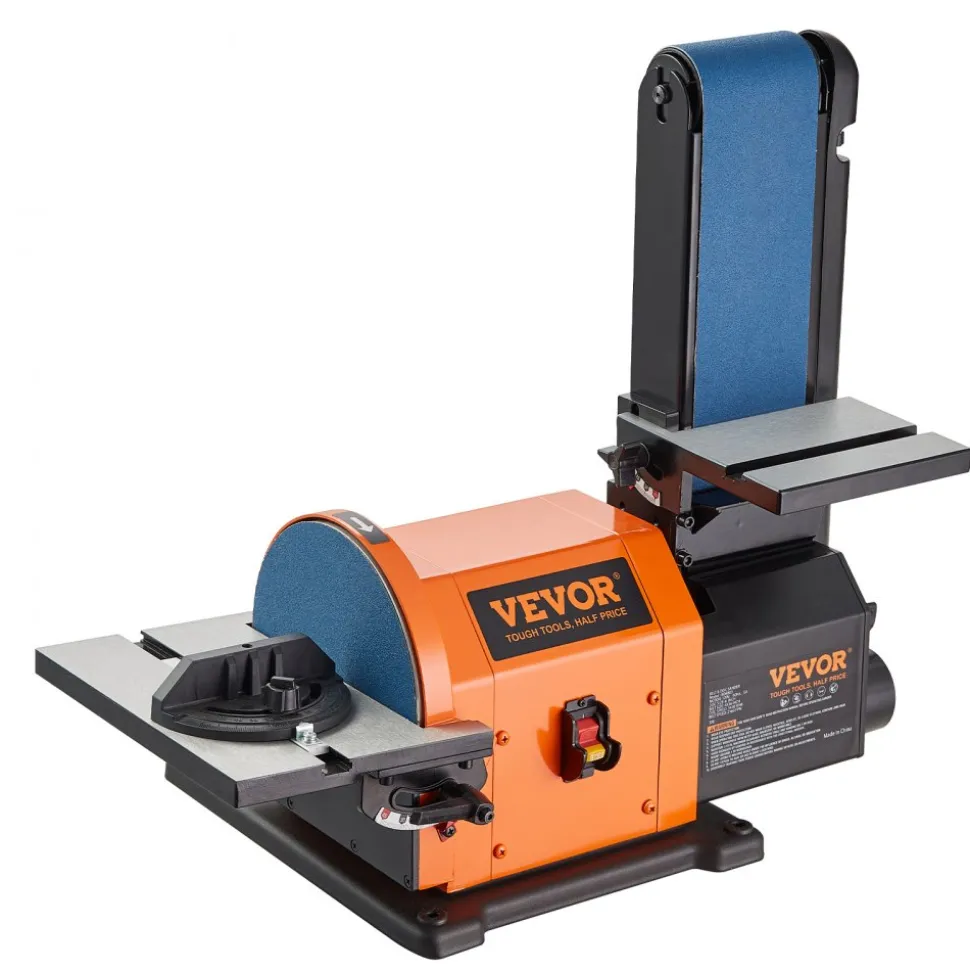 VEVOR Professional Belt Sander, 6" Disc Sander and 4 x 36 in. Belt Sander with 5A Induction Motor Cast Aluminum Worktable for Woodworking, Metalworking