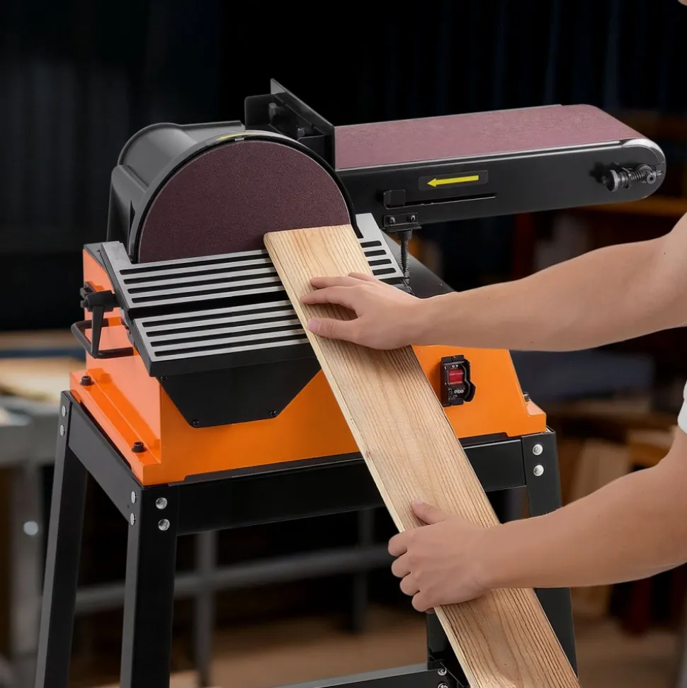 VEVOR Professional Belt Sander with Stand, 9" Disc & 6" x 48" Belt Sander Combo, 800W Sanding Machine with 0 - 45° Adjustable Worktable for Woodworking, Furniture Refinishing, Knife Sharpening