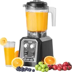 VEVOR Professional Blender, Commercial Countertop Blenders, 68 oz Plastic Jar Blender Combo, Stainless Steel 3 Functions Blender, for Frozen Drinks, Shakes, Smoothies, Peree, and Crush Ice, Black