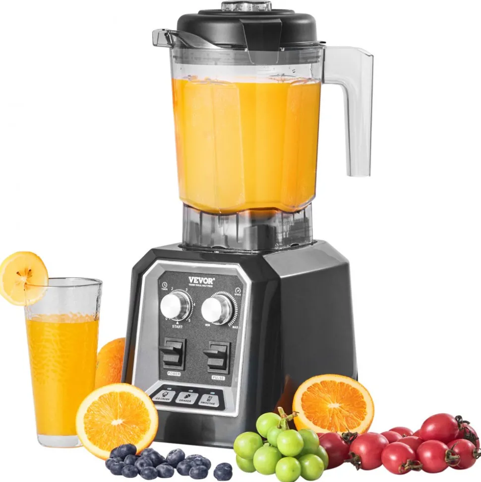 VEVOR Professional Blender, Commercial Countertop Blenders, 68 oz Plastic Jar Blender Combo, Stainless Steel 3 Functions Blender, for Frozen Drinks, Shakes, Smoothies, Peree, and Crush Ice, Black