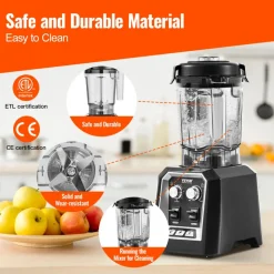 VEVOR Professional Blender, Commercial Countertop Blenders, 68 oz Plastic Jar Blender Combo, Stainless Steel 3 Functions Blender, for Frozen Drinks, Shakes, Smoothies, Peree, and Crush Ice, Black