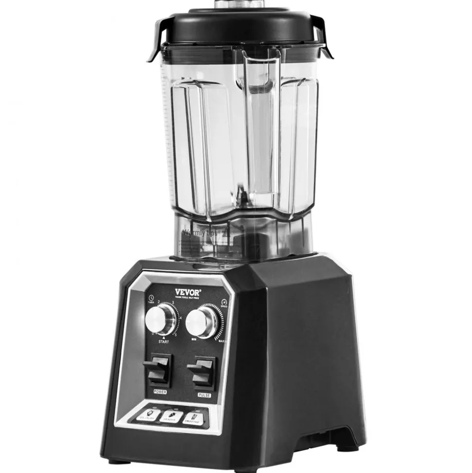 VEVOR Professional Blender, Commercial Countertop Blenders, 68 oz Plastic Jar Blender Combo, Stainless Steel 3 Functions Blender, for Frozen Drinks, Shakes, Smoothies, Peree, and Crush Ice, Black