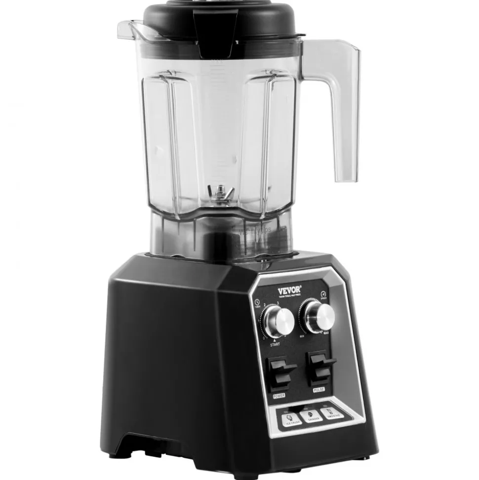 VEVOR Professional Blender, Commercial Countertop Blenders, 68 oz Plastic Jar Blender Combo, Stainless Steel 3 Functions Blender, for Frozen Drinks, Shakes, Smoothies, Peree, and Crush Ice, Black