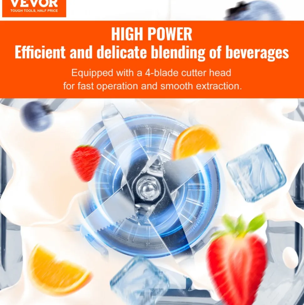 VEVOR Professional Blender, Commercial Countertop Blenders, 68 oz Plastic Jar Blender Combo, Stainless Steel 3 Functions Blender, for Frozen Drinks, Shakes, Smoothies, Peree, and Crush Ice, Black