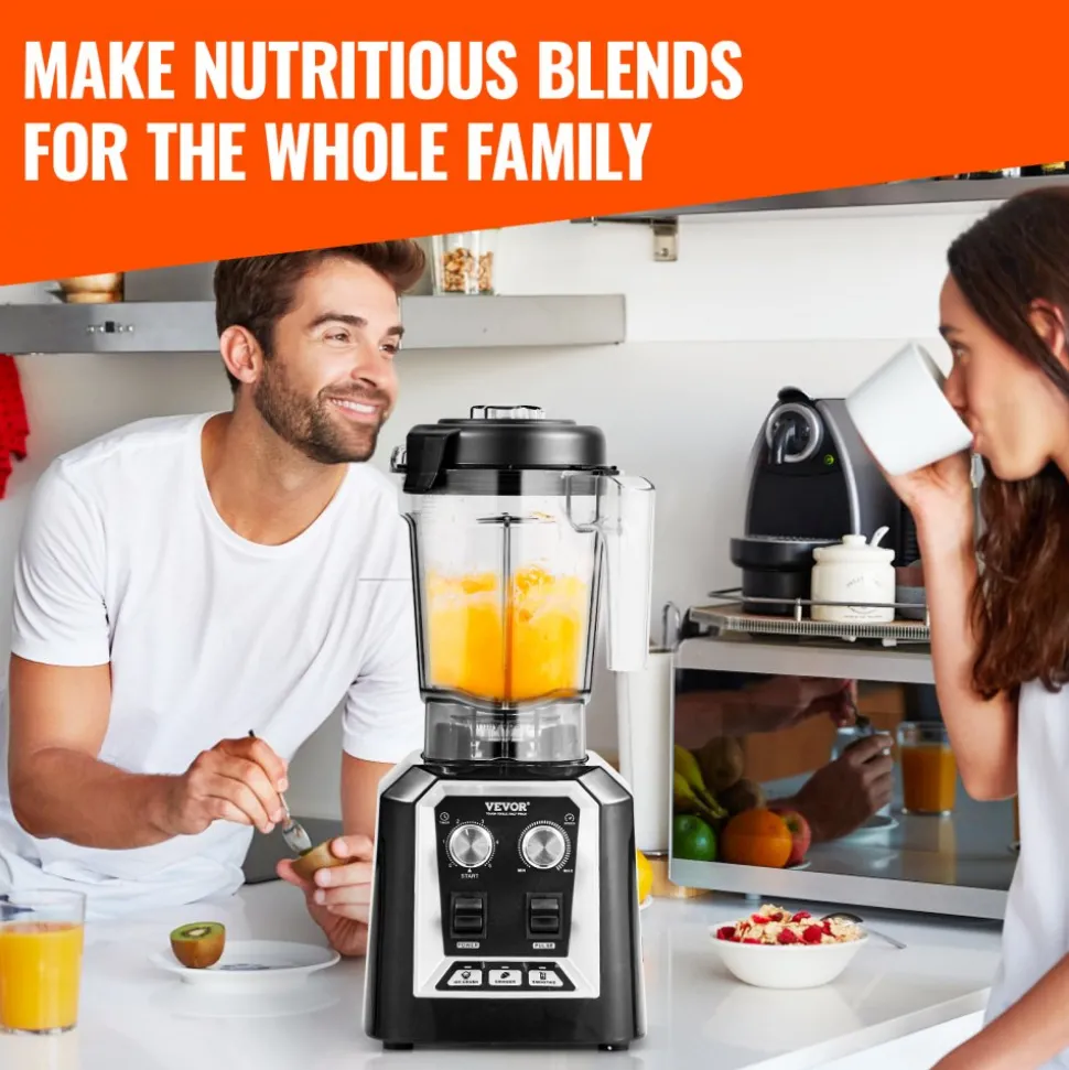 VEVOR Professional Blender, Commercial Countertop Blenders, 68 oz Plastic Jar Blender Combo, Stainless Steel 3 Functions Blender, for Frozen Drinks, Shakes, Smoothies, Peree, and Crush Ice, Black