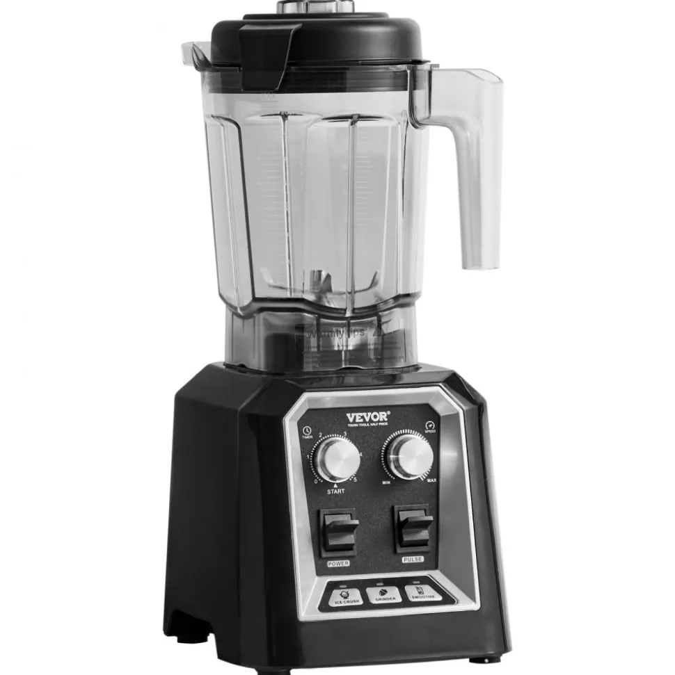 VEVOR Professional Blender, Commercial Countertop Blenders, 68 oz Plastic Jar Blender Combo, Stainless Steel 3 Functions Blender, for Frozen Drinks, Shakes, Smoothies, Peree, and Crush Ice, Black