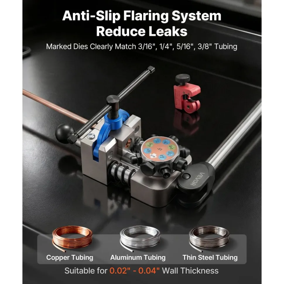 VEVOR Professional Brake Line Flaring Tool, 45 & 37 Degree Double Flare Bubble Flare Tool Kit for 3/16", 1/4", 5/16", 3/8" Copper Aluminum Thin Steel Tubes