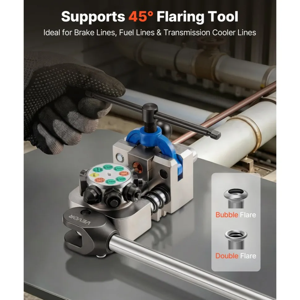 VEVOR Professional Brake Line Flaring Tool, 45 Degree Double Flare Bubble Flare Tool Kit for 3/16", 1/4", 5/16", 3/8" Copper Aluminum Thin Steel Tubes