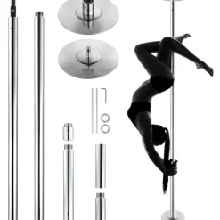 VEVOR Professional Dancing Pole, Spinning Static Dancing Pole Kit, Portable Removable Pole, 45mm Heavy-Duty Stainless Steel Pole, Height Adjustable Fitness Pole, for Exercise Home Club Gym, Silver