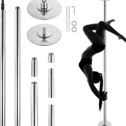 VEVOR Professional Dancing Pole, Spinning Static Dancing Pole Kit, Portable Removable Pole, 45mm Heavy-Duty Stainless Steel Pole, Height Adjustable Fitness Pole, for Exercise Home Club Gym, Silver