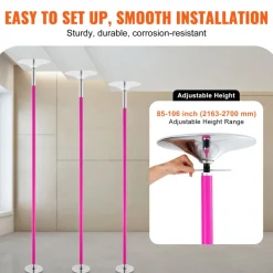 VEVOR Professional Dancing Pole, Spinning Static Dancing Pole Kit, Portable Removable Pole, 40mm Heavy-Duty Stainless Steel Pole, Height Adjustable Fitness Pole, for Exercise Home Club Gym, Pink