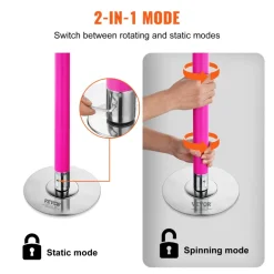 VEVOR Professional Dancing Pole, Spinning Static Dancing Pole Kit, Portable Removable Pole, 40mm Heavy-Duty Stainless Steel Pole, Height Adjustable Fitness Pole, for Exercise Home Club Gym, Pink