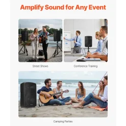VEVOR Professional PA System, 800W Powered, Sound System Set with 6 Channel Mixer, Dual Speakers, Wireless Bluetooth, Microphone, Compact Stands, USB SD XLR Inputs, Remote Control, for DJs Events
