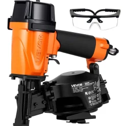 VEVOR Professional Roofing Nailer CN45N, 3/4" to 1-3/4" 15 Degree Air Roofing Nail Gun, 4–5 Nails/S Ultra-Fast Nailing, 70-110 PSI Pneumatic Coil Nailer for Asphalt Shingles, Roof Sheathing