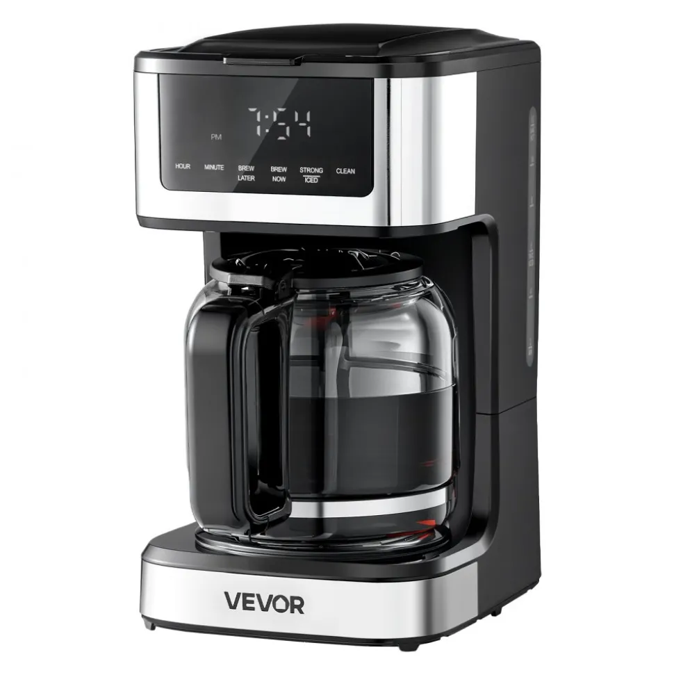 VEVOR Programmable Coffee Maker, 12 Cup Programmable Drip Coffee Makers with Touch Screen, 4-Hour Keep Warm Coffee Makers Drips, 2 Brew Strengths Drip Coffee Machine for Home, 24-Hour Programmable